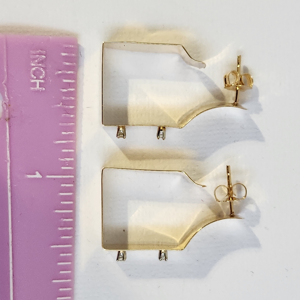 Very VTG Italian 80s 14K Gold Modernist Geometric Hoop & Diamond Earrings 3.30g - Picture 12 of 16